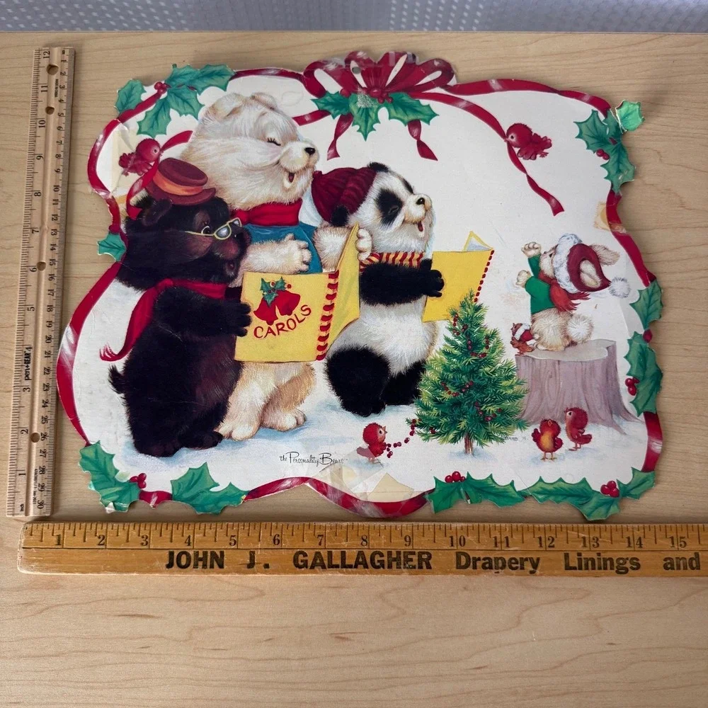 Vintage Eureka & Personality Bears Cardboard Die-Cut Christmas Decoration Lot